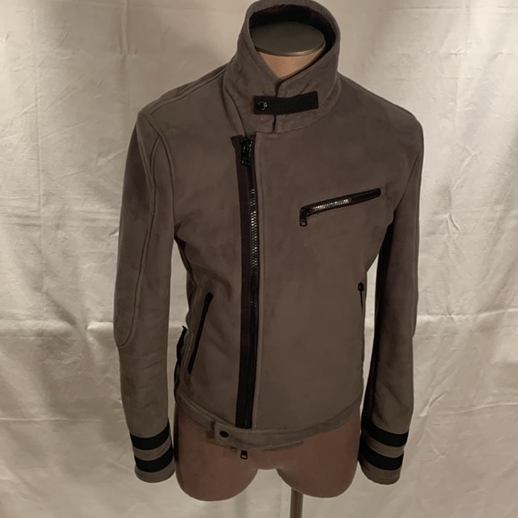 A/X Armani Exchange Faux Suede / Faux Fur Moto leather jacket olive green Size M - Picture 3 of 8